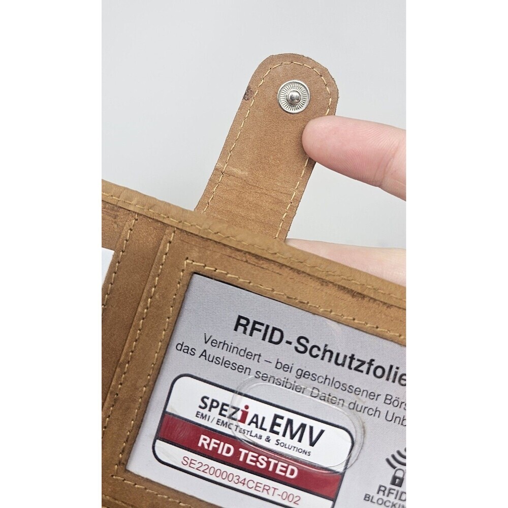 Tooled Embossed Soft Leather Wallet Credit Card BiFold Checkbook Tan RFID Floral - Picture 7 of 12